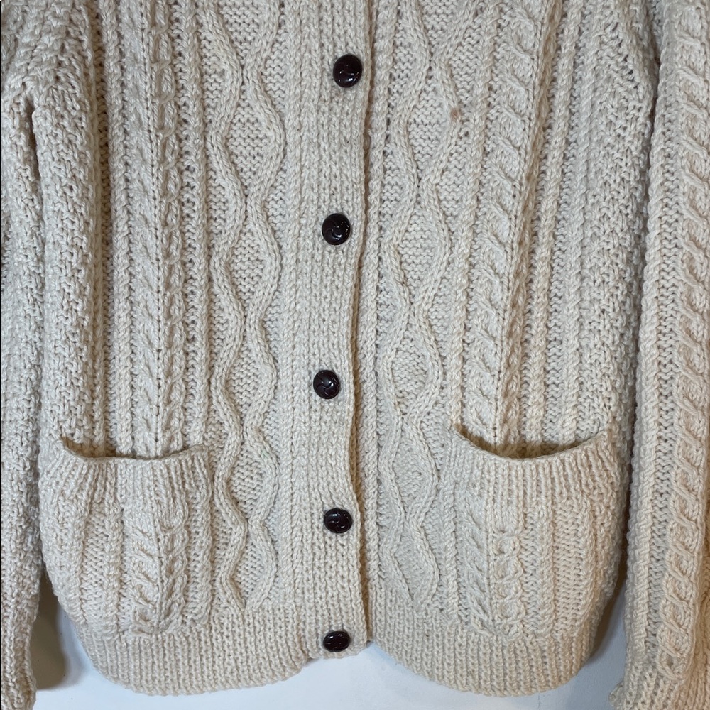 Boho Blarney Wollen Mills Pure Wool Traditional Aran Hand Knit Cardigan. - Picture 5 of 12
